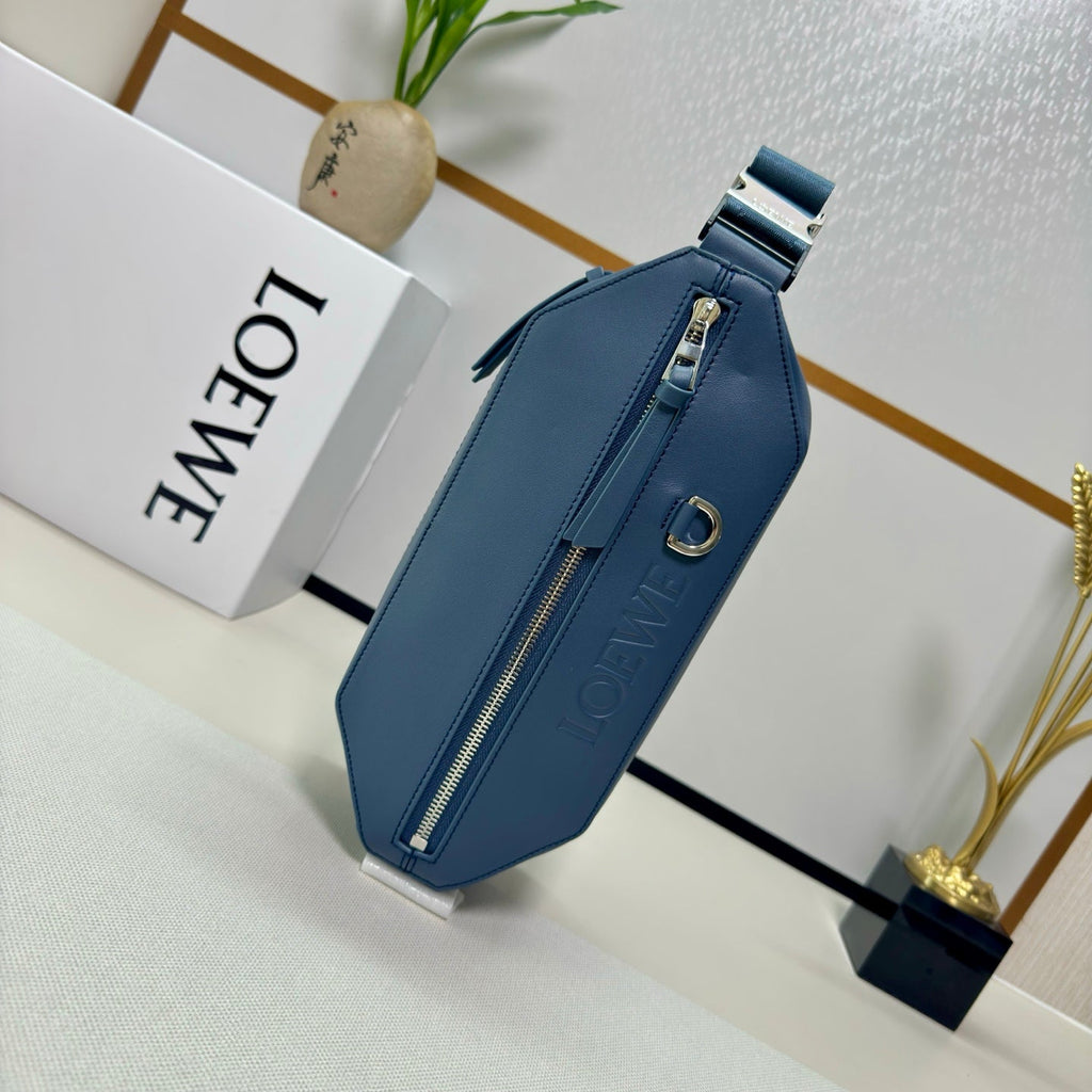 Loewe Classic 32cm Waist Bag Blue Calfskin Leather 274664