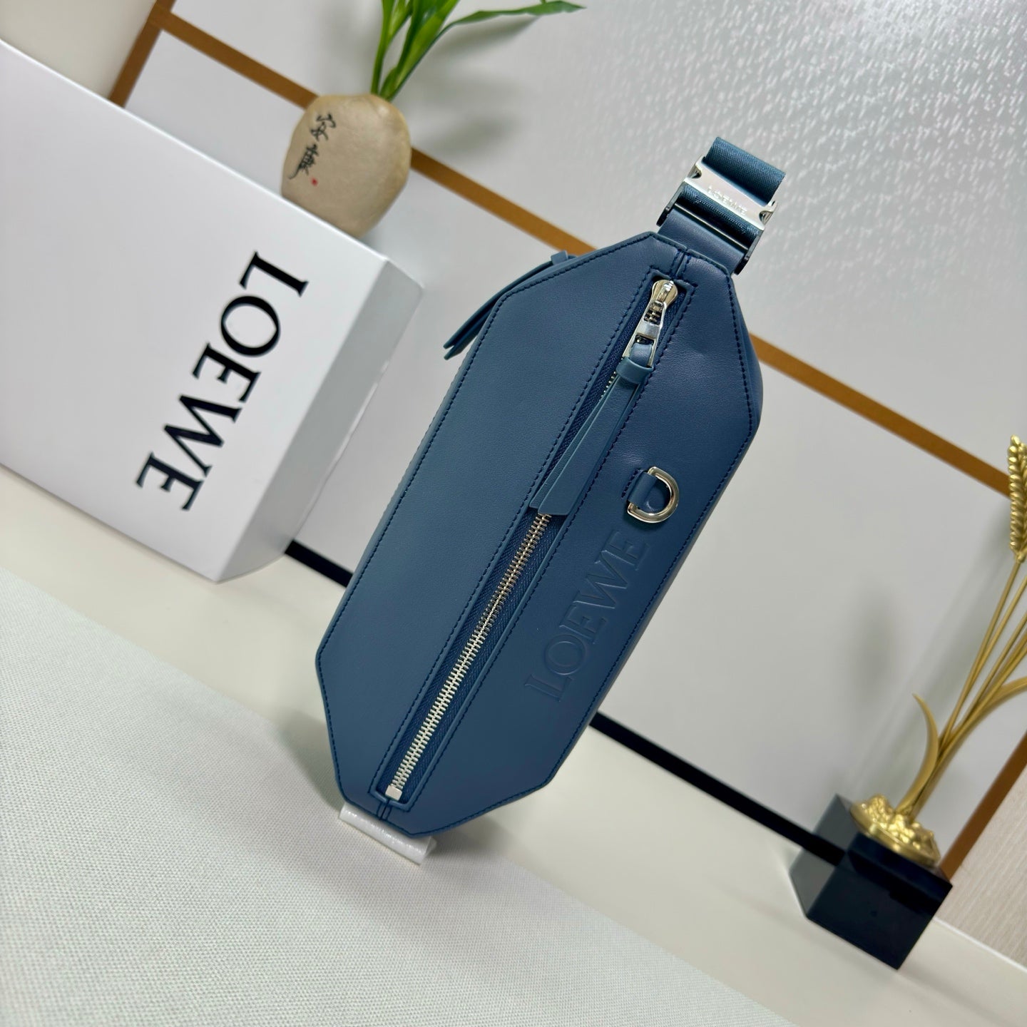 Loewe Classic 32cm Waist Bag Blue Calfskin Leather 274664