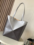LOE 31 Medium Puzzle Fold Tote In Asphalt Grey Coffee Glossy Cowhide 274317