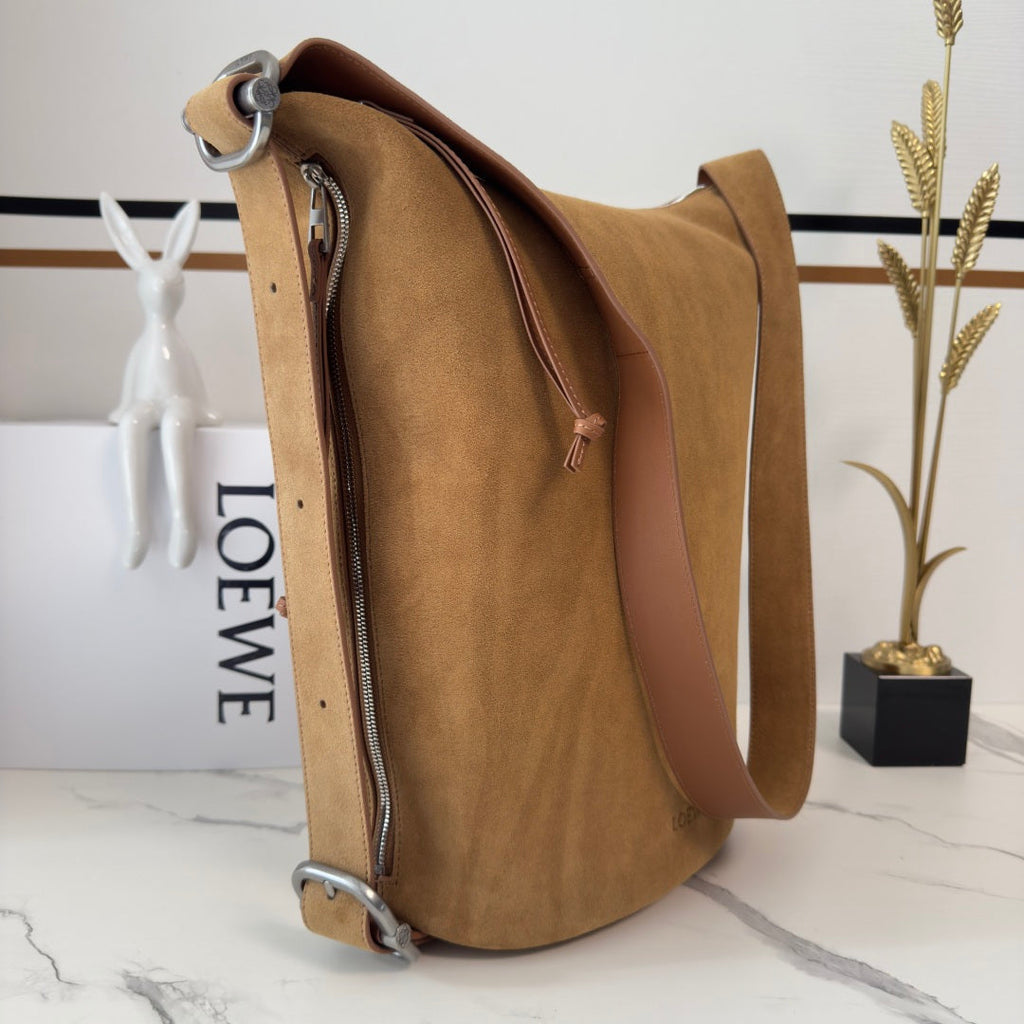 Loewe Loop Medium 39cm in Brown Suede Cowhide 274230