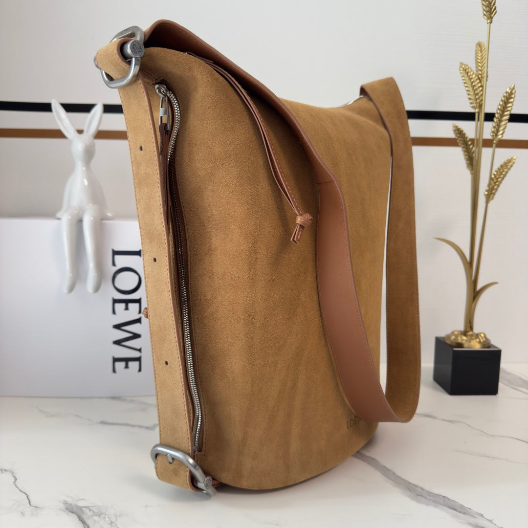 Loewe Loop Medium 39cm in Brown Suede Cowhide 274230
