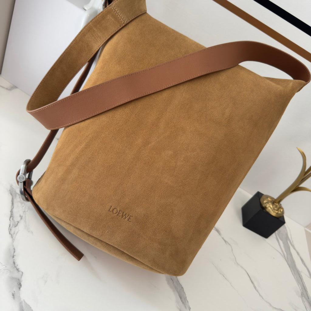 Loewe Loop Medium 39cm in Brown Suede Cowhide 274230