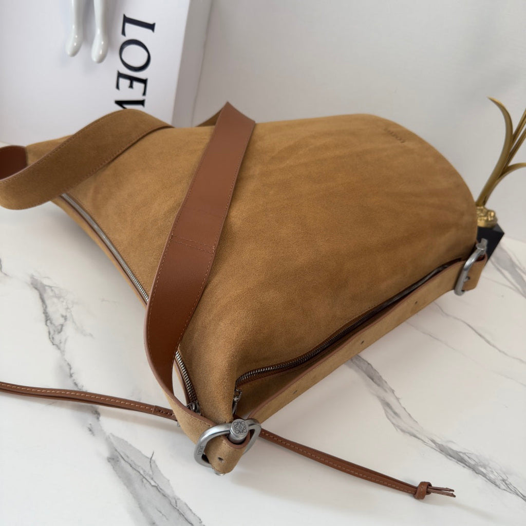 Loewe Loop Medium 39cm in Brown Suede Cowhide 274230