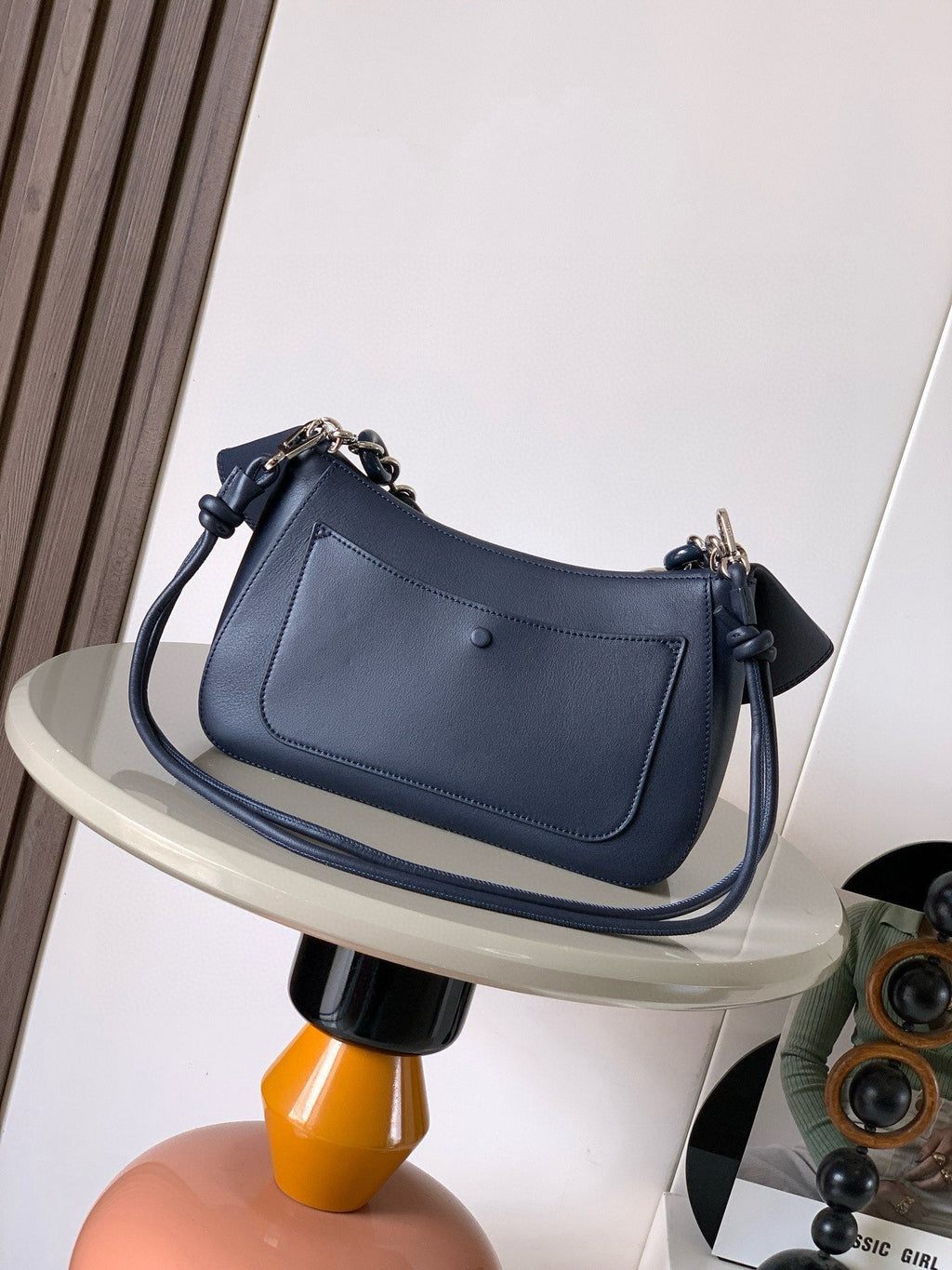 Loewe Ola Handbag Medium 26cm in Blue Silver Calfskin Leather 274228