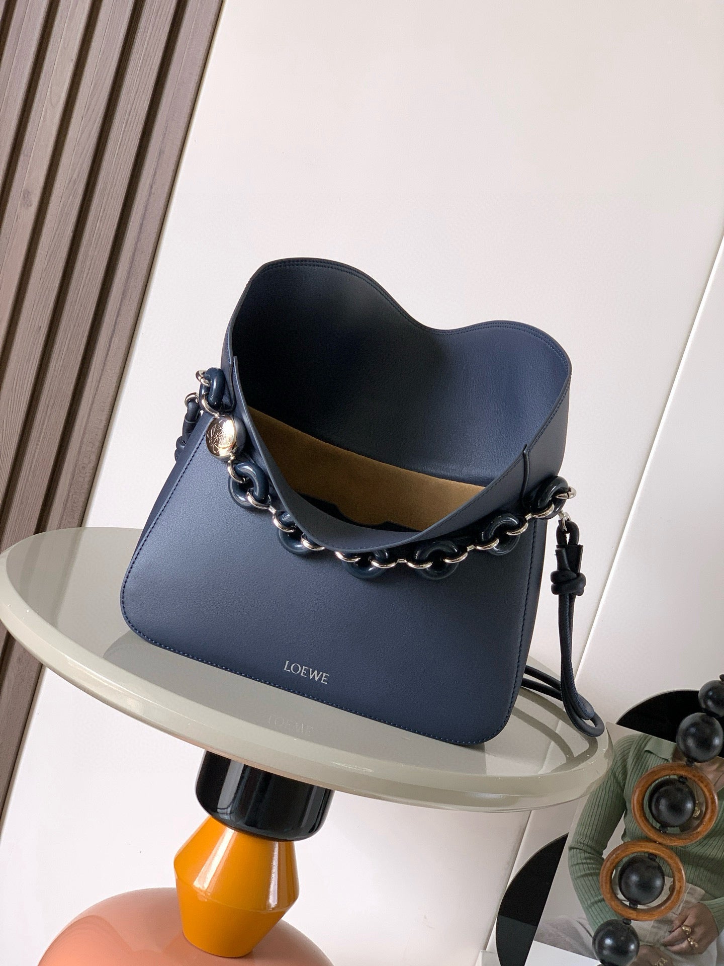 Loewe Ola Handbag Medium 26cm in Blue Silver Calfskin Leather 274228