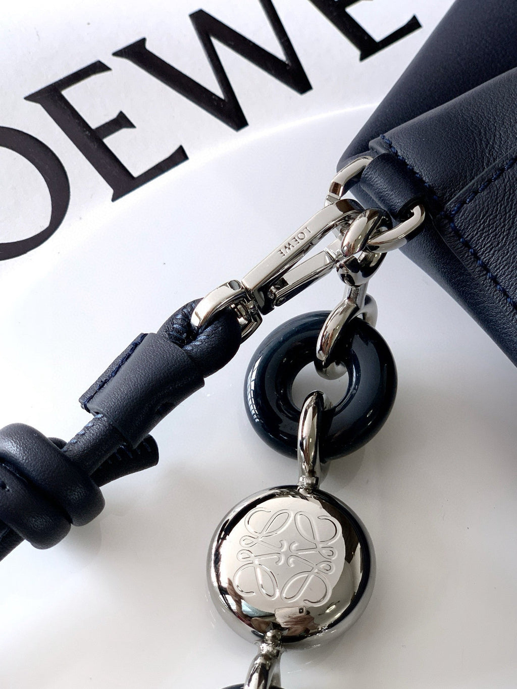 Loewe Ola Handbag Medium 26cm in Blue Silver Calfskin Leather 274228