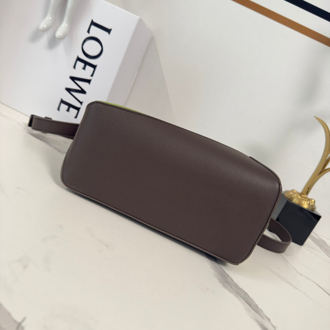 Loewe Puzzle Handbag 24 in Chocolate & Light Moss Suede 274174