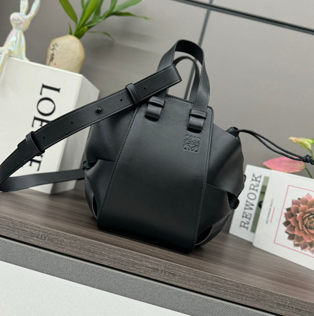 Loewe Hammock Compact 17 Handbag in Black Calfskin 274137
