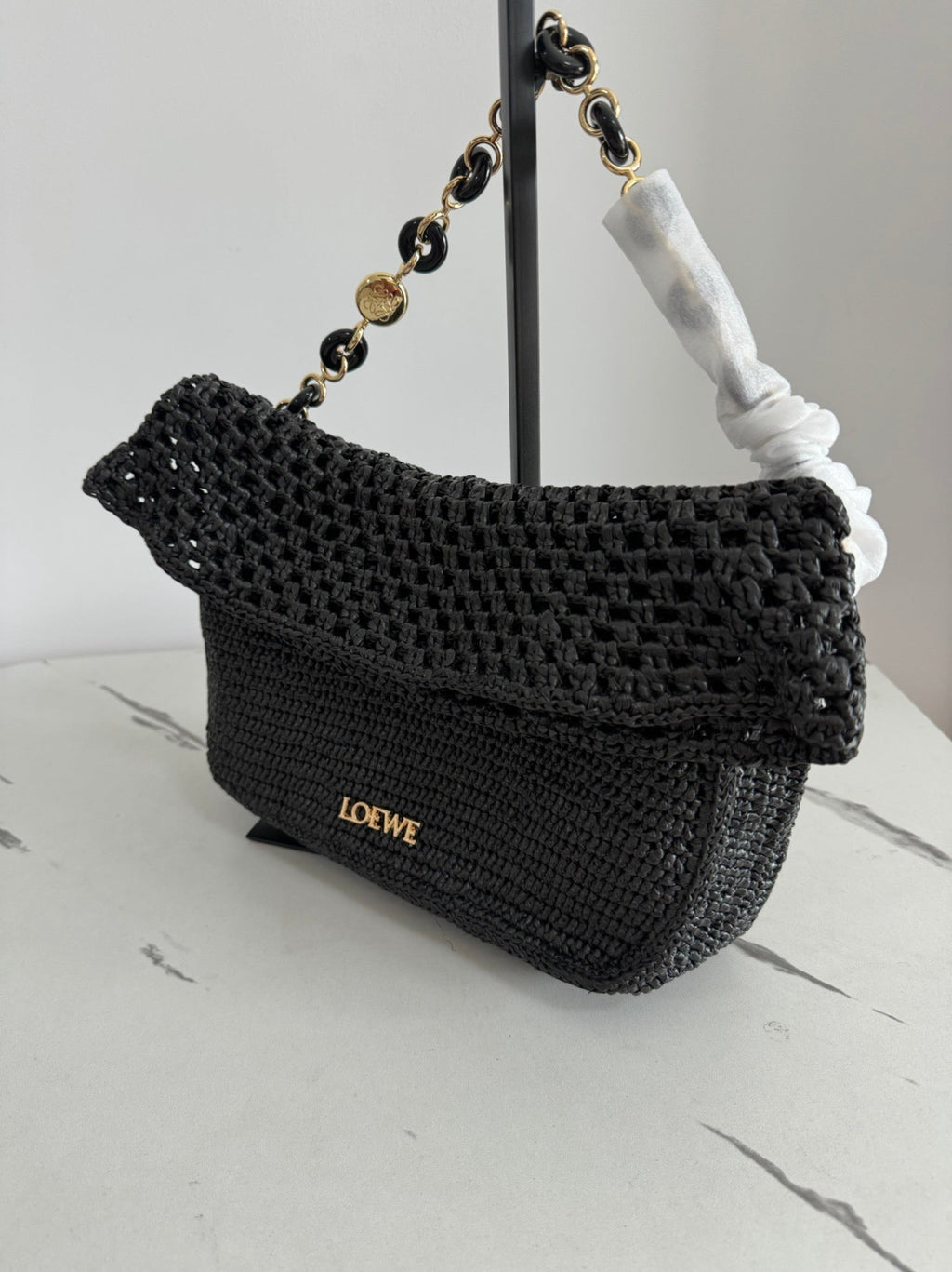 LOE Ola Bag 26 Black in Raffia and Calfskin 274683