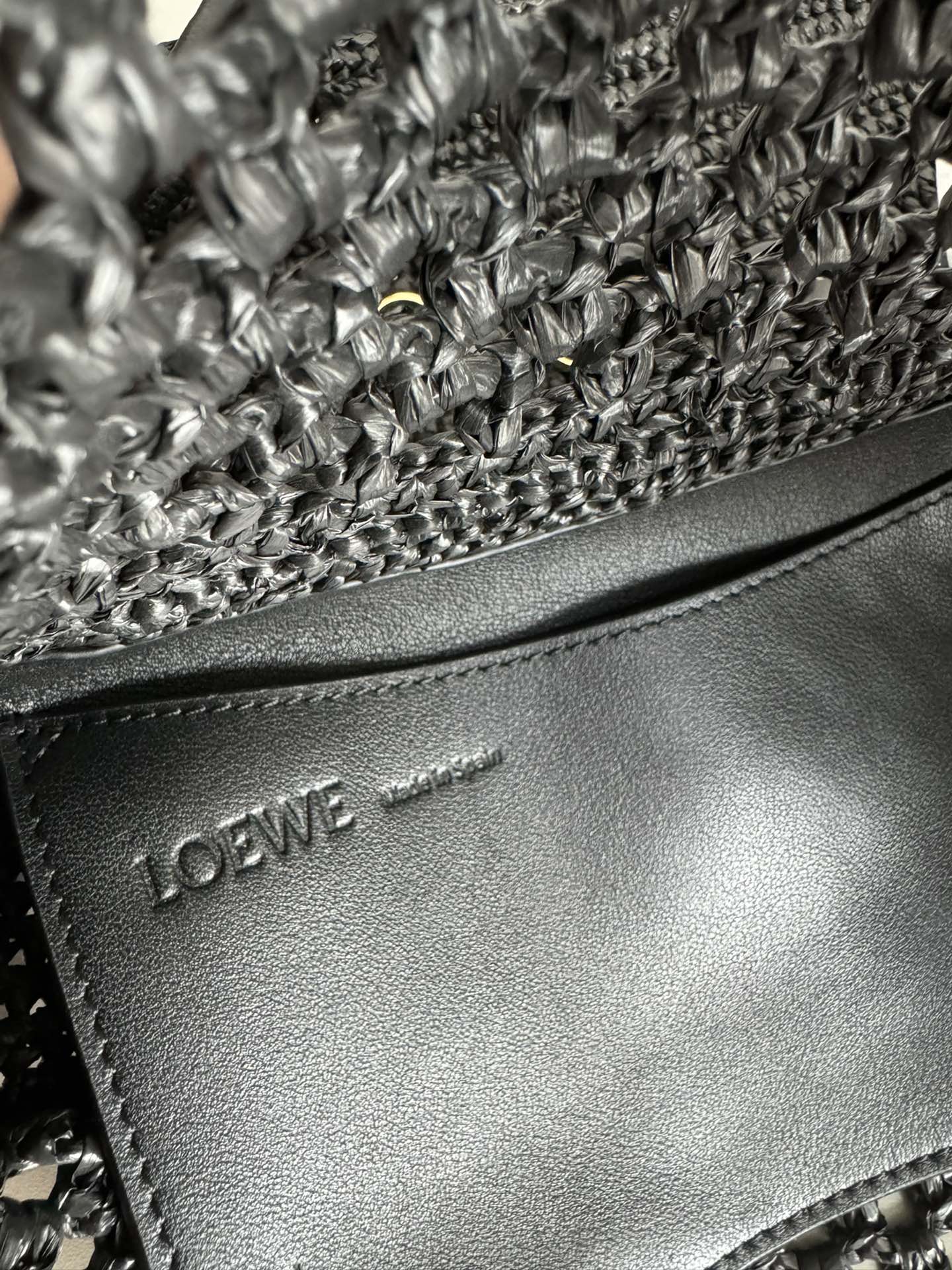 LOE Ola Bag 26 Black in Raffia and Calfskin 274683