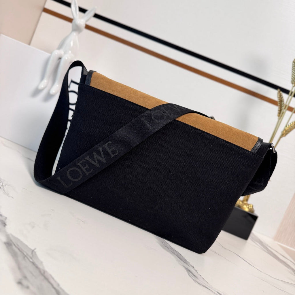 Loewe Medium Flex bag in Black mix Brown Suede/Canvas 274484