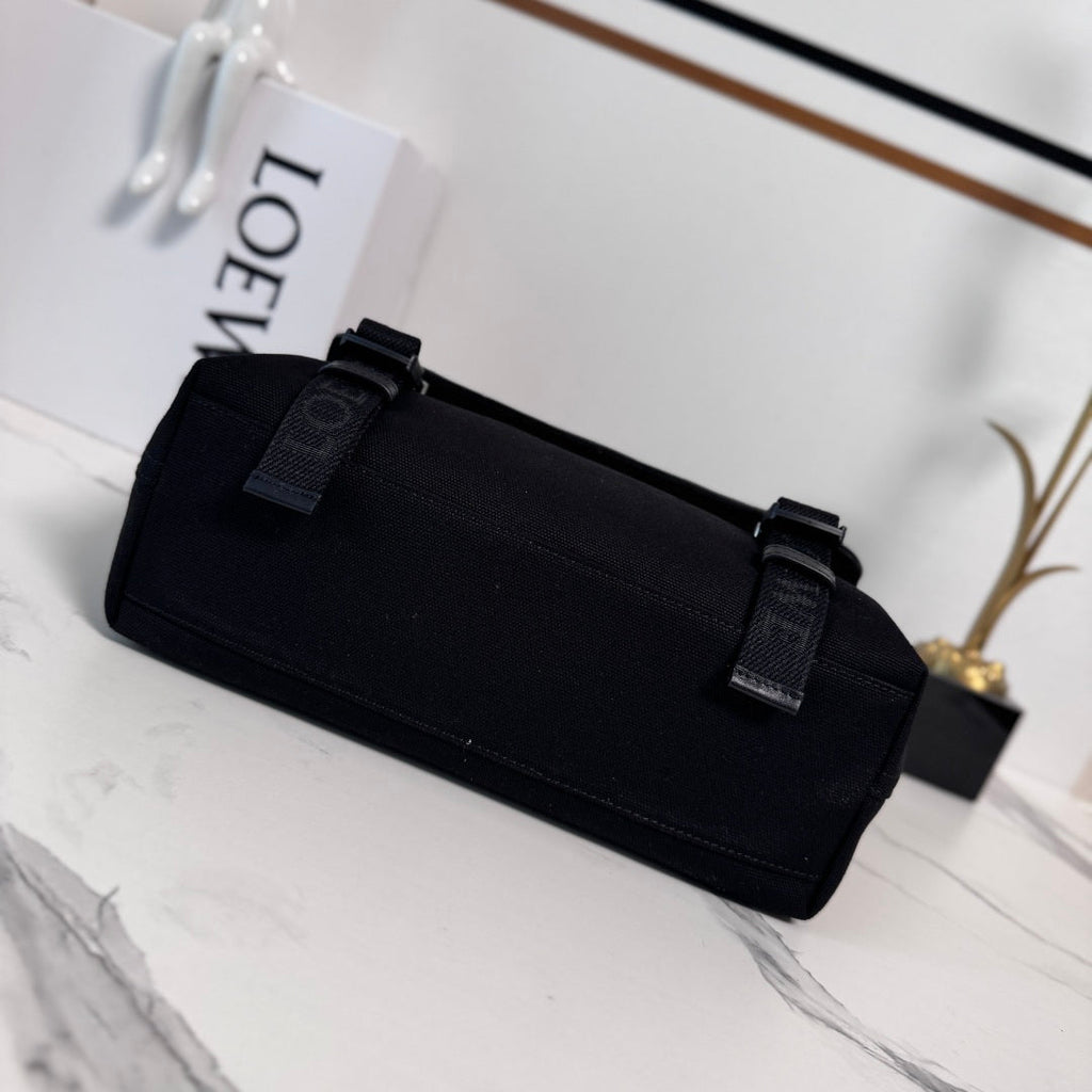 Loewe Medium Flex bag in Black mix Brown Suede/Canvas 274484