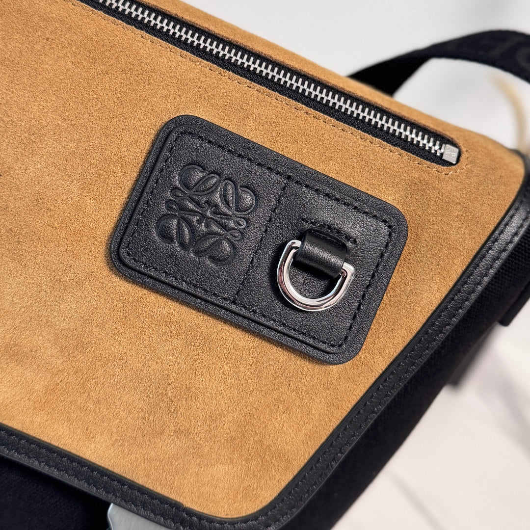 Loewe Medium Flex bag in Black mix Brown Suede/Canvas 274484