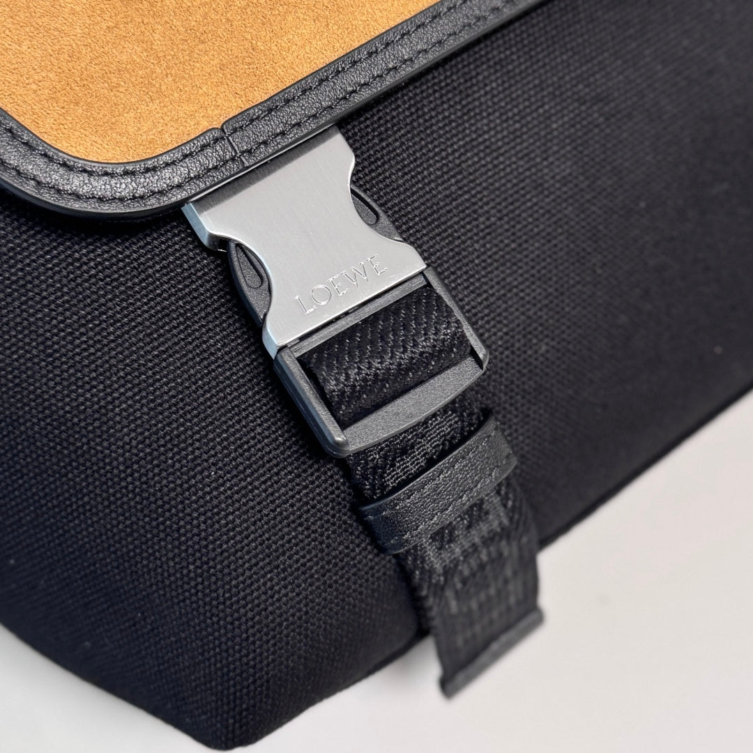 Loewe Medium Flex bag in Black mix Brown Suede/Canvas 274484