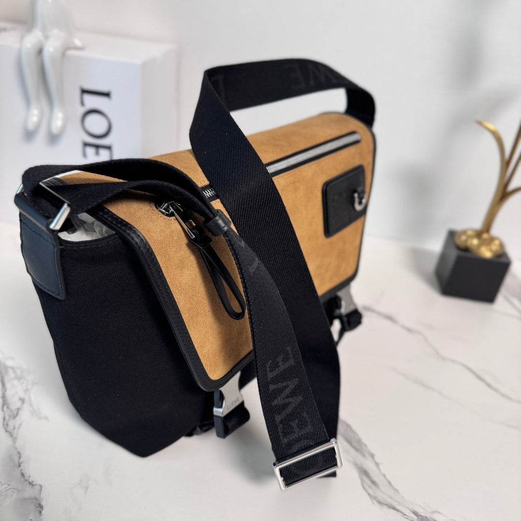 Loewe Medium Flex bag in Black mix Brown Suede/Canvas 274484