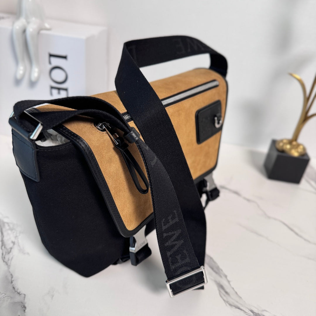 Loewe Medium Flex bag in Black mix Brown Suede/Canvas 274484