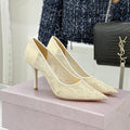 Jimmy Choo Classic Lace 65mm Pointed-Toe High Heels Ivory Sheepskin 573533