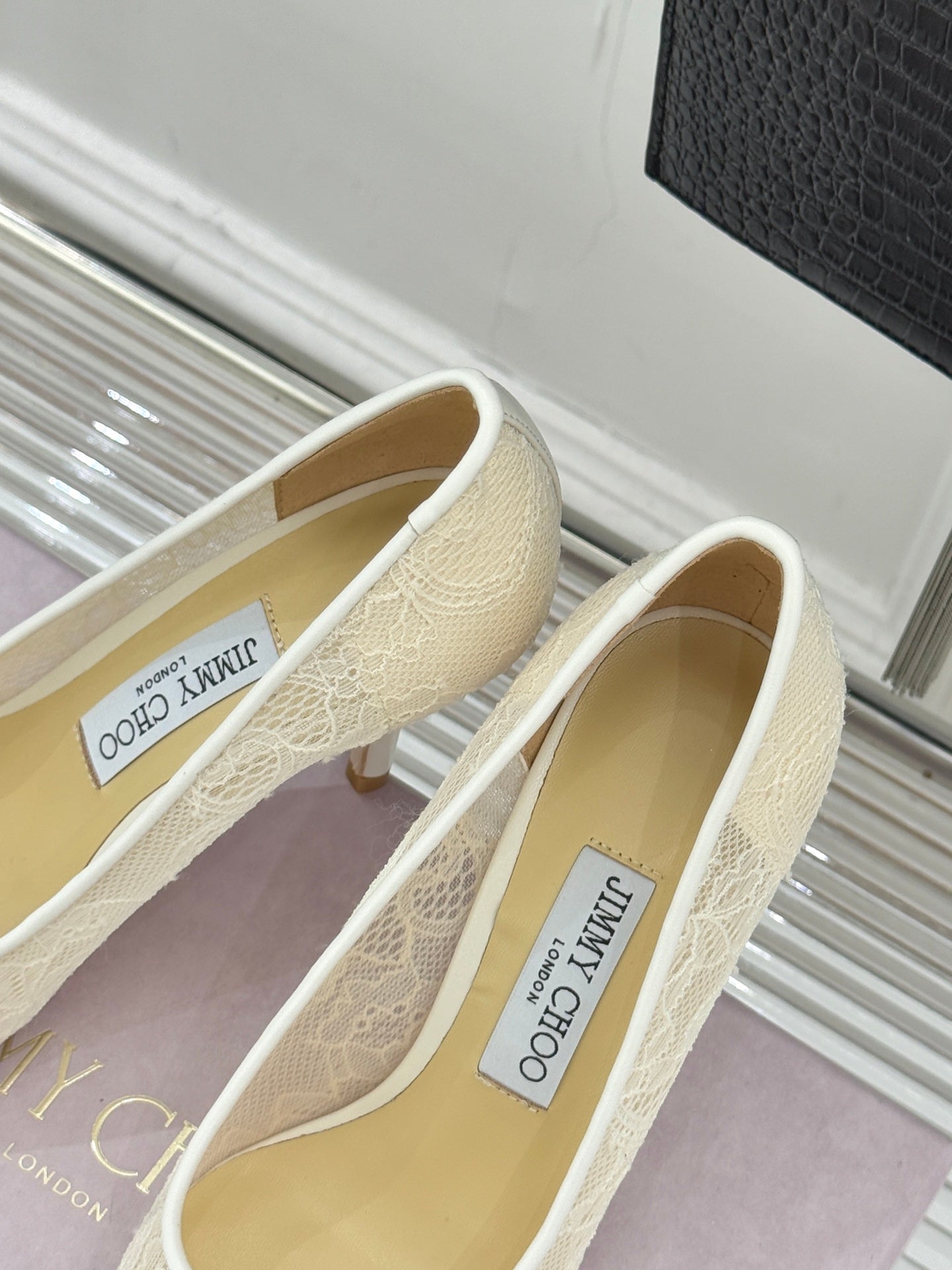 Jimmy Choo Classic Lace 65mm Pointed-Toe High Heels Ivory Sheepskin 573533