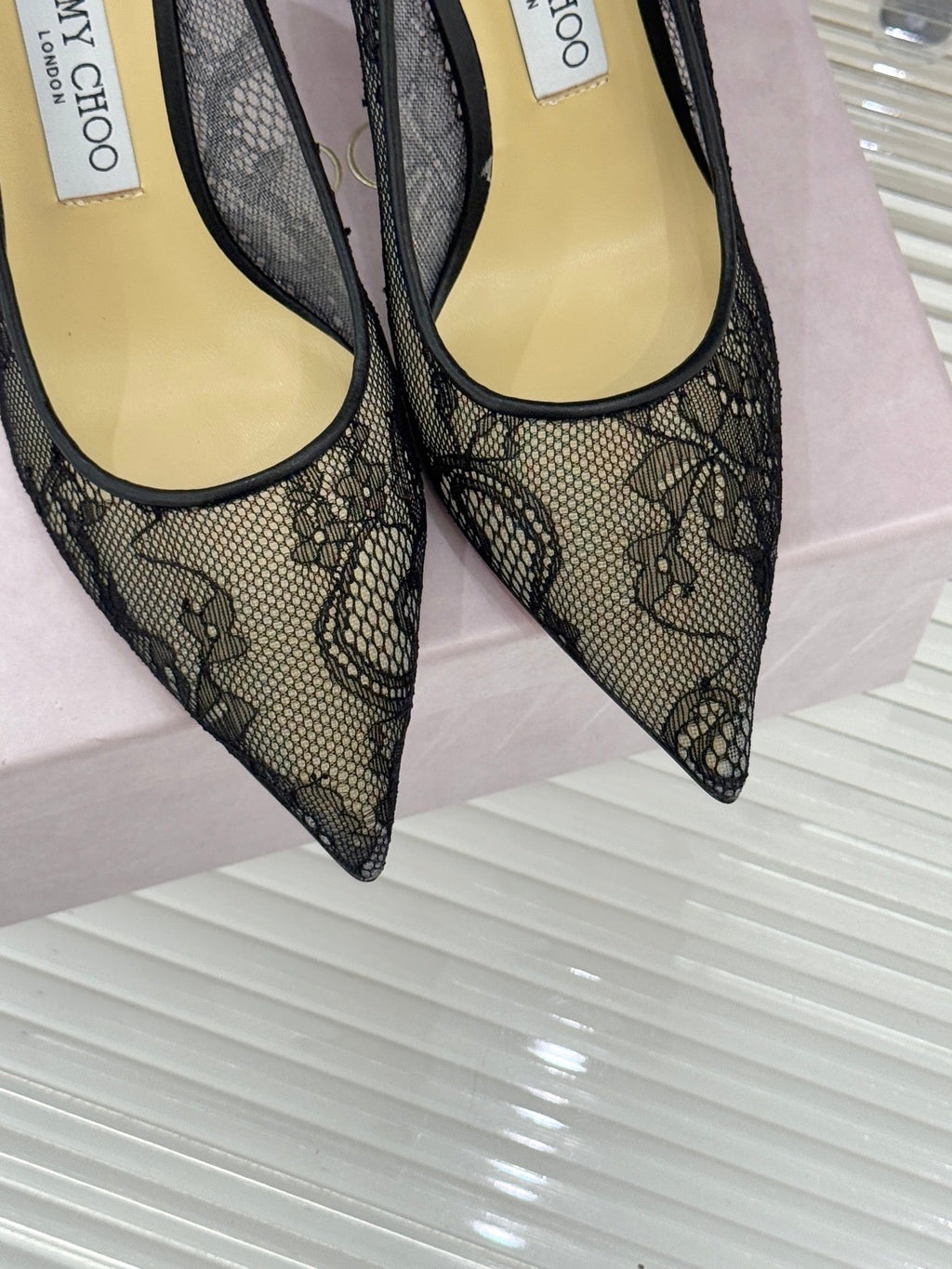 Jimmy Choo Classic Lace 65mm Pointed-Toe High Heels Black Sheepskin 573532