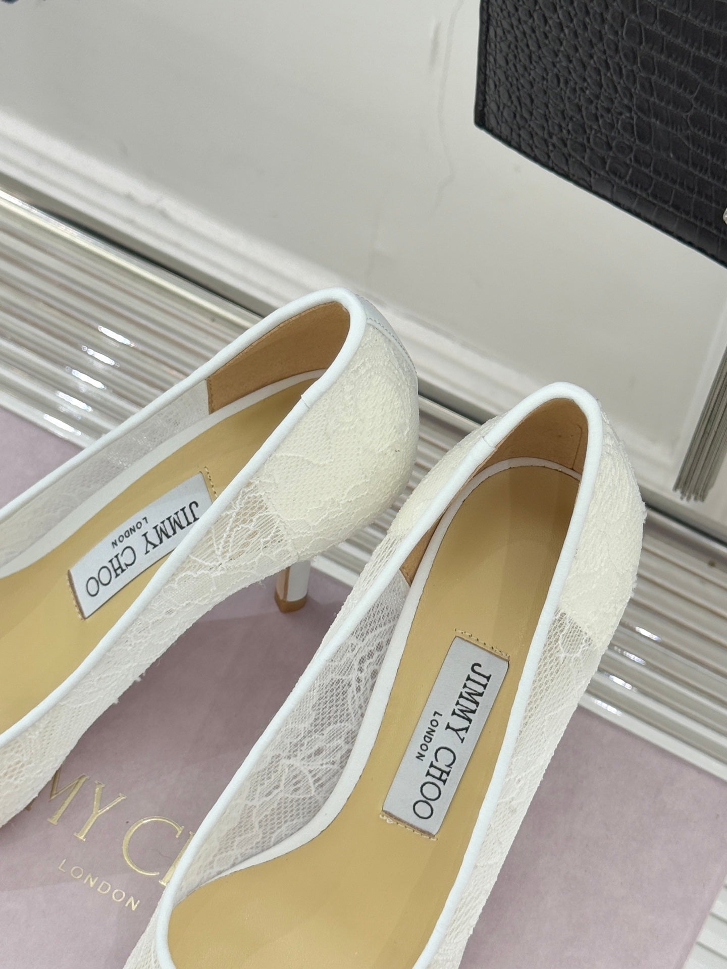 Jimmy Choo Classic Lace 65mm Pointed-Toe High Heels White Sheepskin 573531