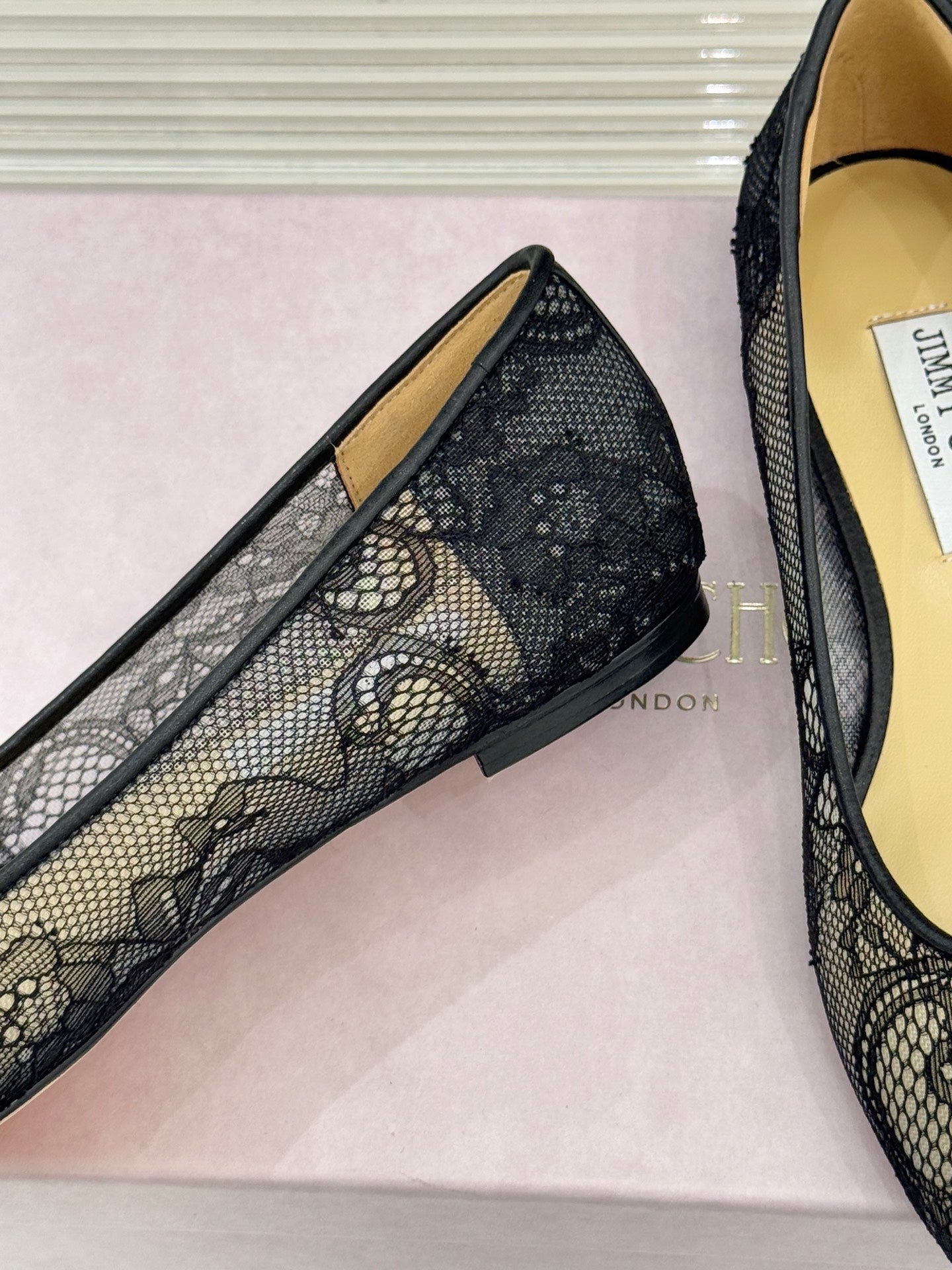 Jimmy Choo Classic Lace Pointed-Toe Ballet Flats Black Sheepskin 573526