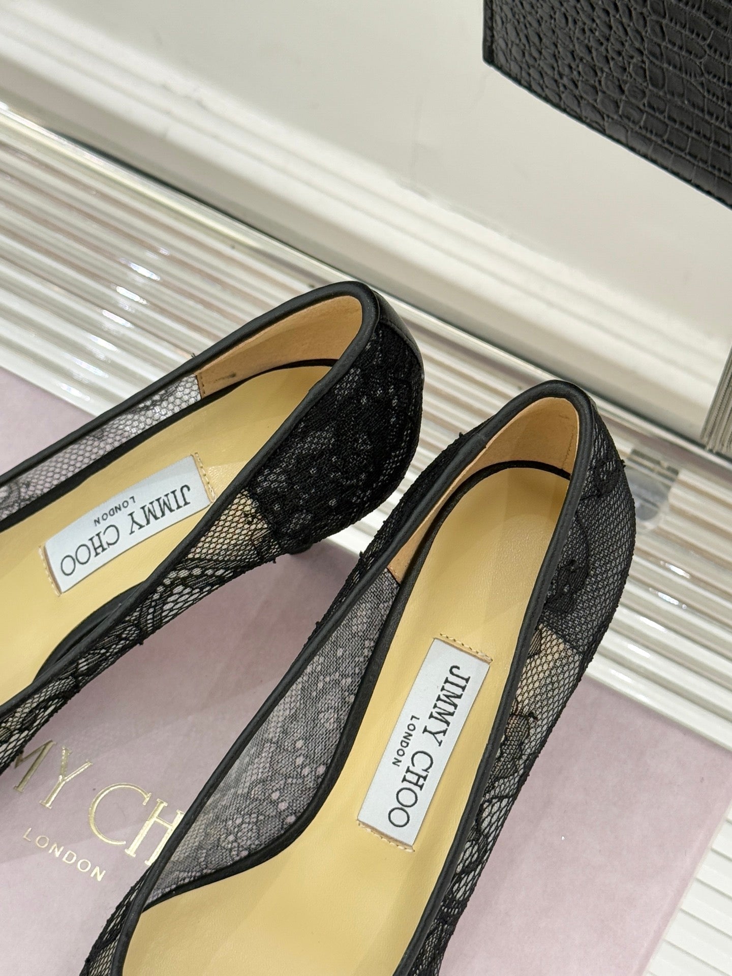 Jimmy Choo Classic Lace Pointed-Toe High Heels Black Sheepskin 573530