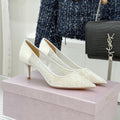 Jimmy Choo Classic Lace Pointed-Toe High Heels White Sheepskin 573529