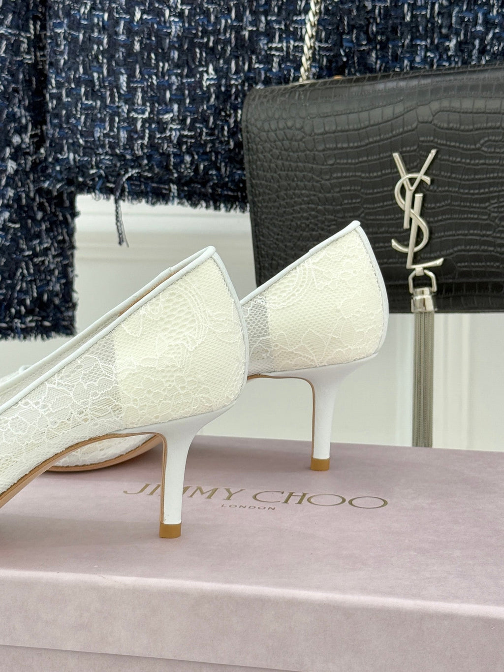 Jimmy Choo Classic Lace Pointed-Toe High Heels White Sheepskin 573529