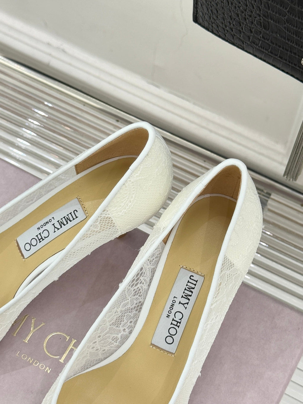 Jimmy Choo Classic Lace Pointed-Toe High Heels White Sheepskin 573529