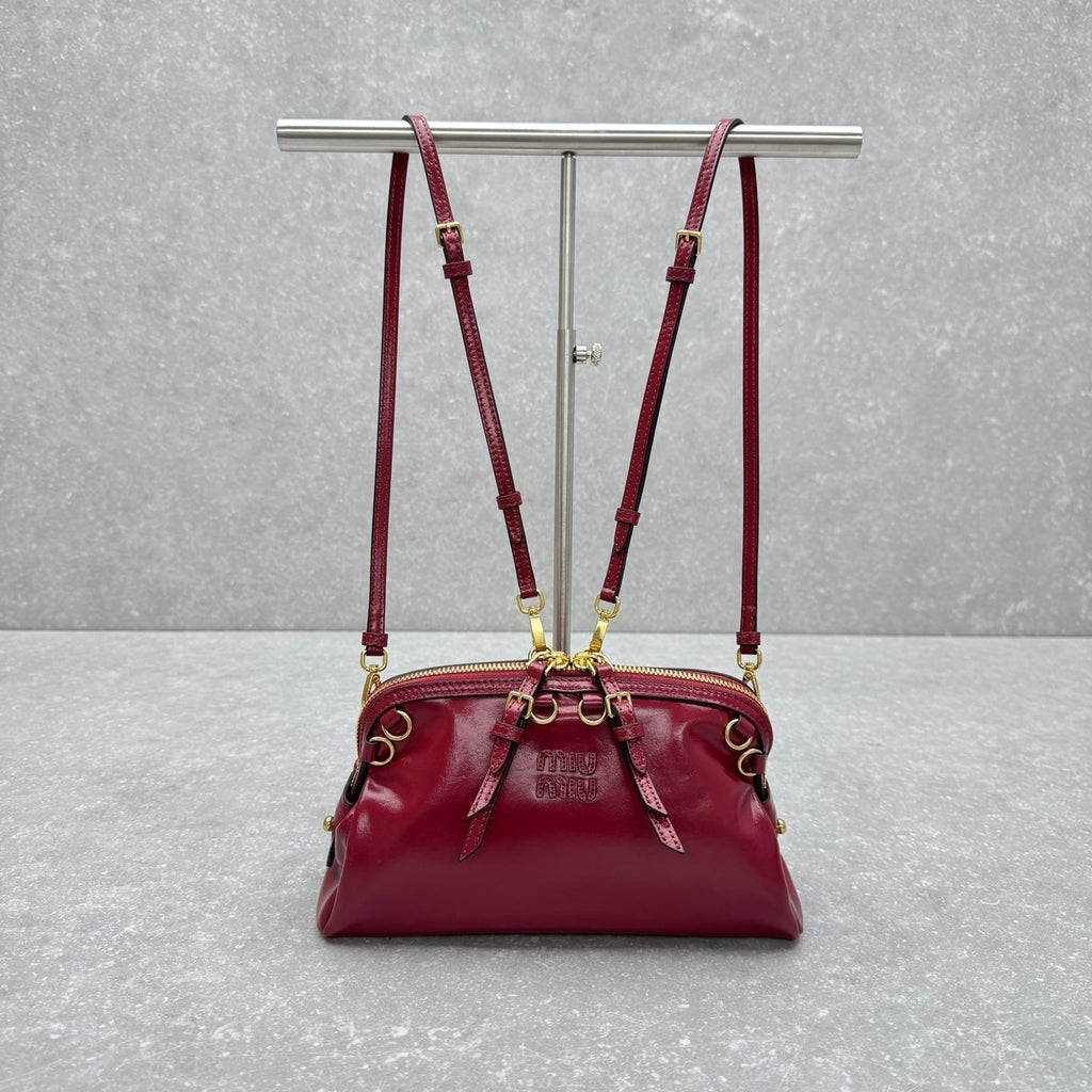 Miu McDonal Dumpling Ruby Red 24cm Bag in Oli-waxed
