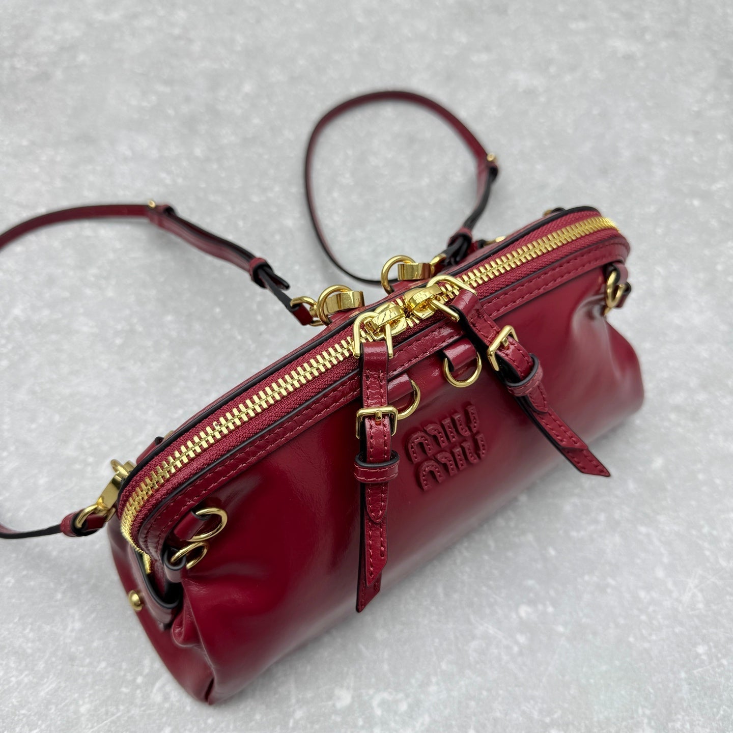 Miu McDonal Dumpling Ruby Red 24cm Bag in Oli-waxed