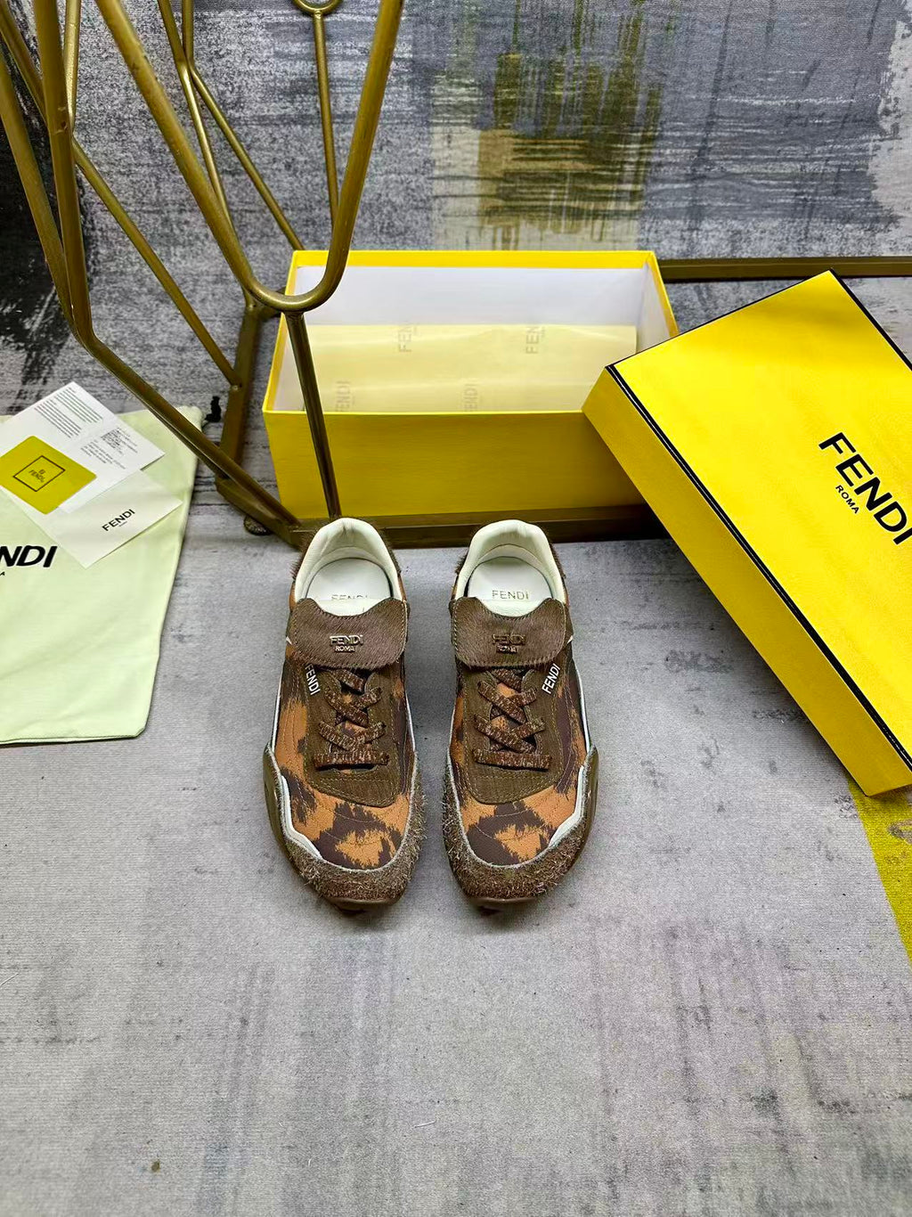 Fendi Wave Pulse Lace-up Light Brown Sneakers Suede 575432