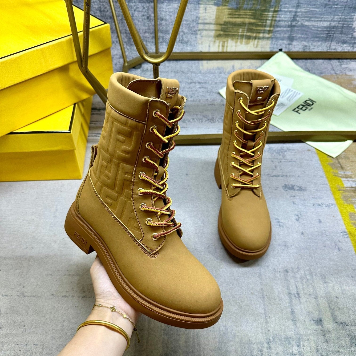 Fendi Filo Lace-up Military Boots Brown Suede 575423