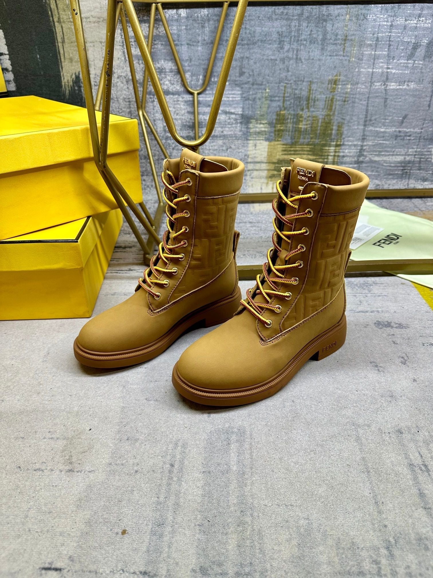 Fendi Filo Lace-up Military Boots Brown Suede 575423