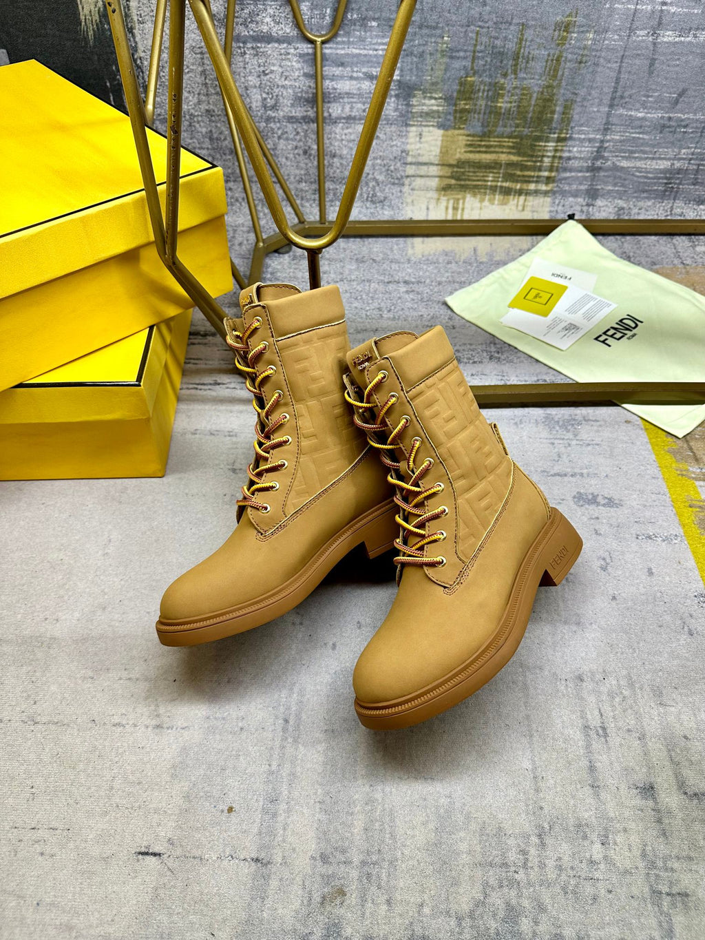 Fendi Filo Lace-up Military Boots Brown Suede 575423