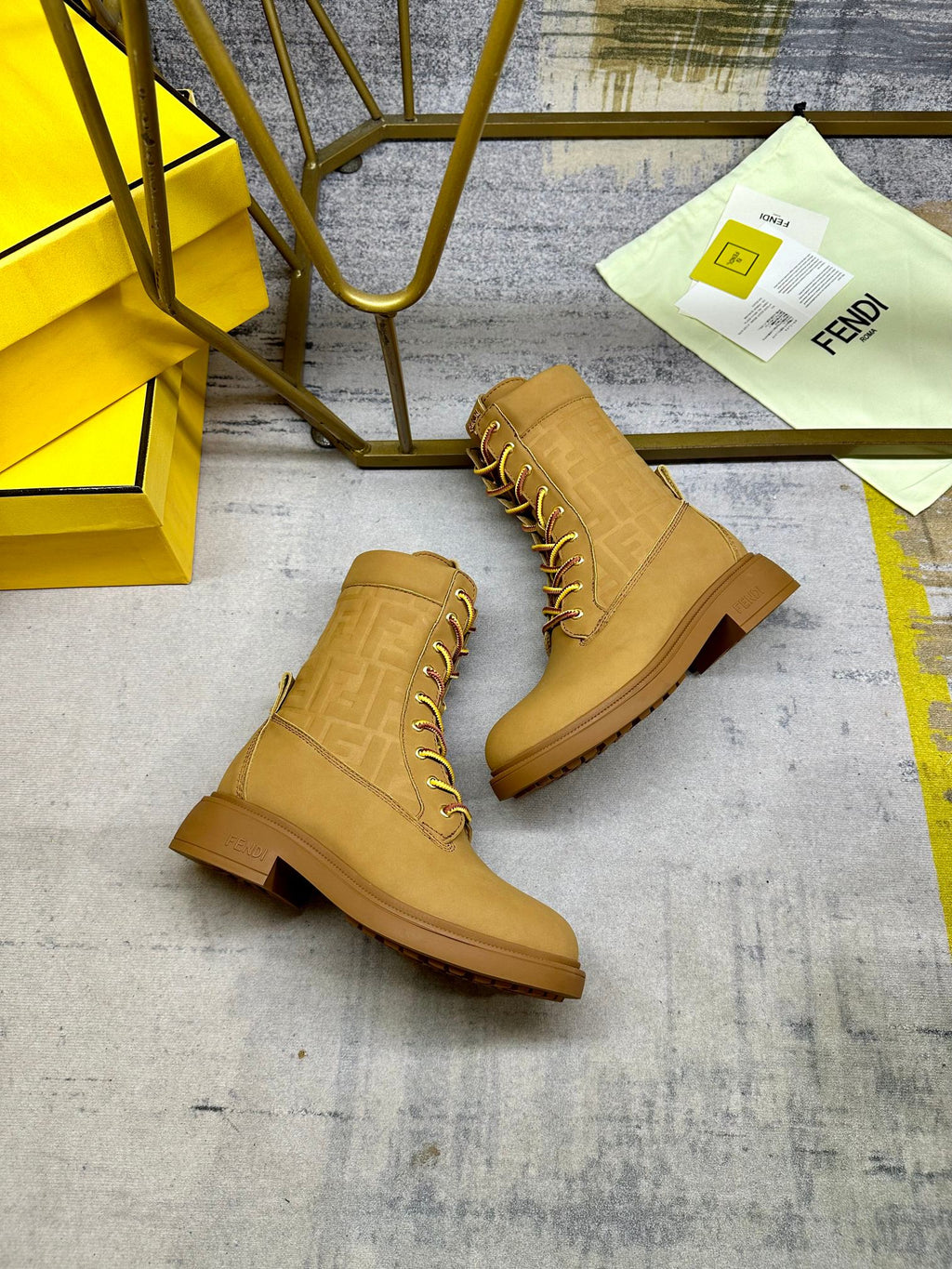 Fendi Filo Lace-up Military Boots Brown Suede 575423