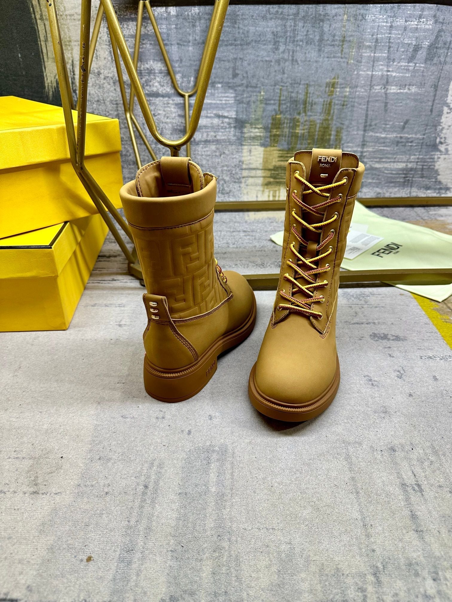 Fendi Filo Lace-up Military Boots Brown Suede 575423