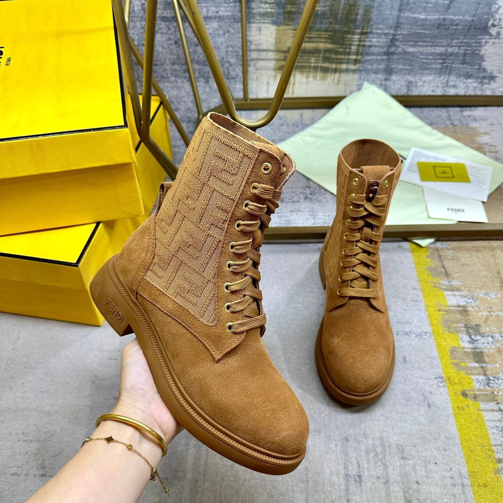 Fendi Filo Round-Toe Motorcycle Boots Brown Calfskin 575419