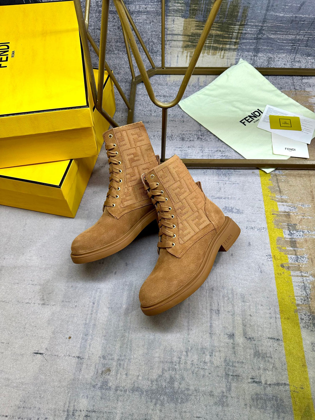 Fendi Filo Round-Toe Motorcycle Boots Brown Calfskin 575419