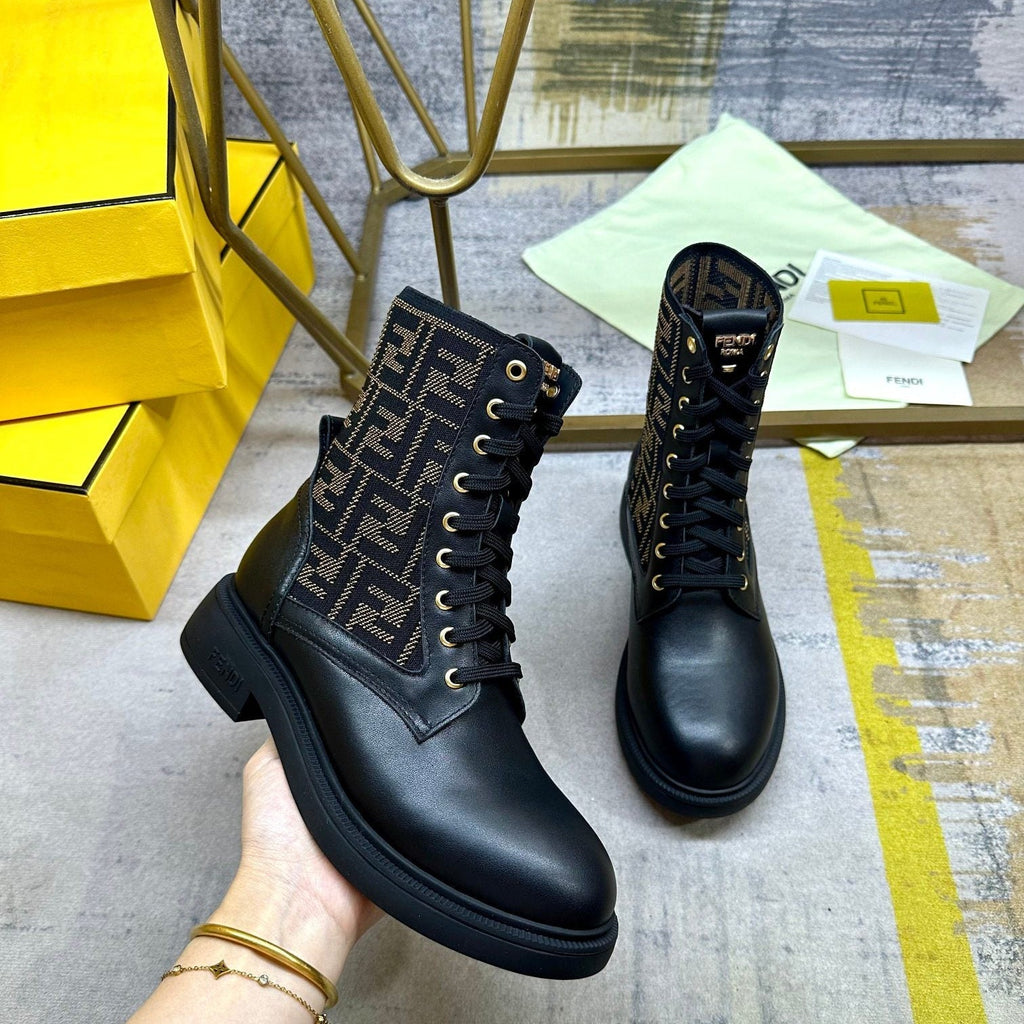 Fendi Filo Round-Toe Motorcycle Boots Black Calfskin 575418