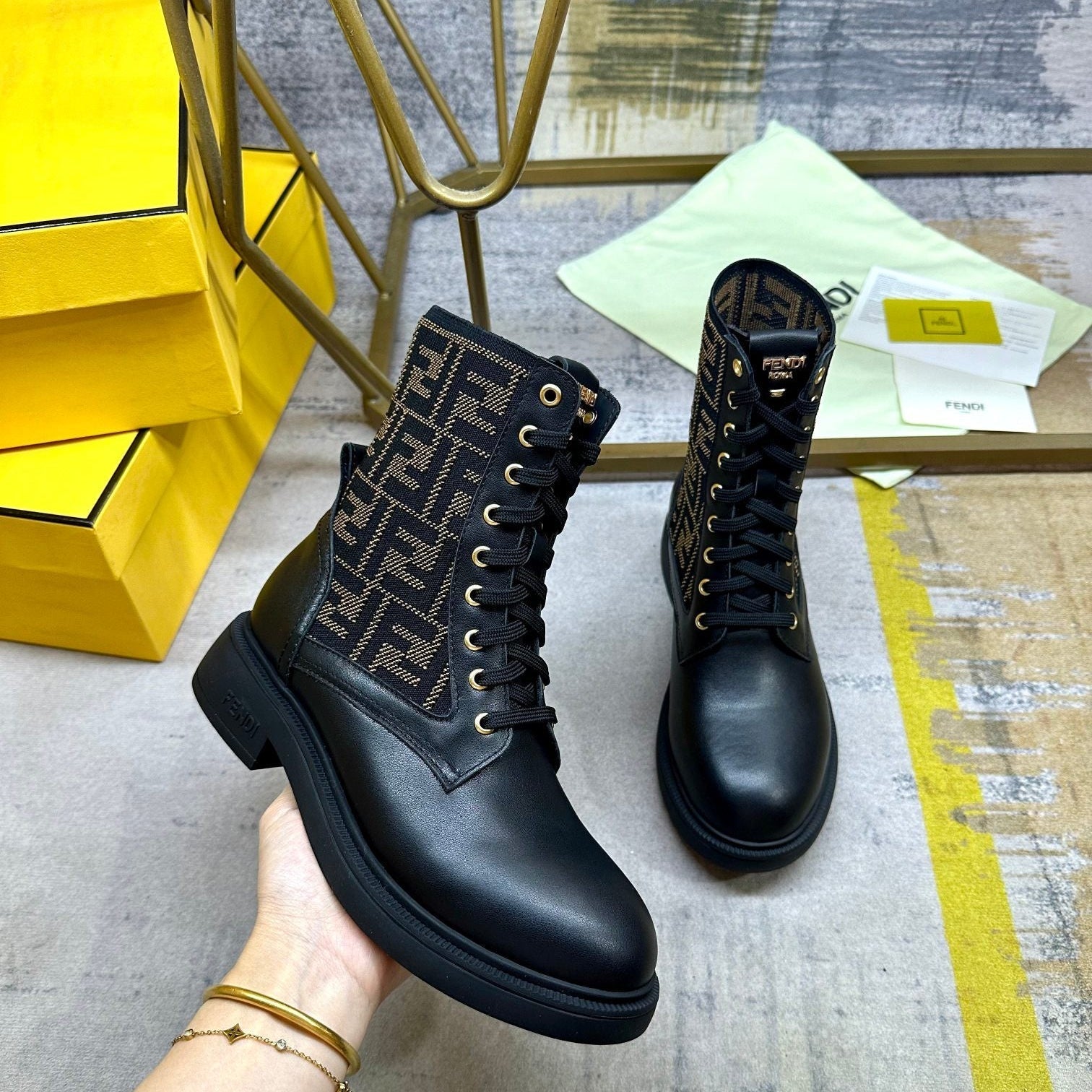 Fendi Filo Round-Toe Motorcycle Boots Black Calfskin 575418