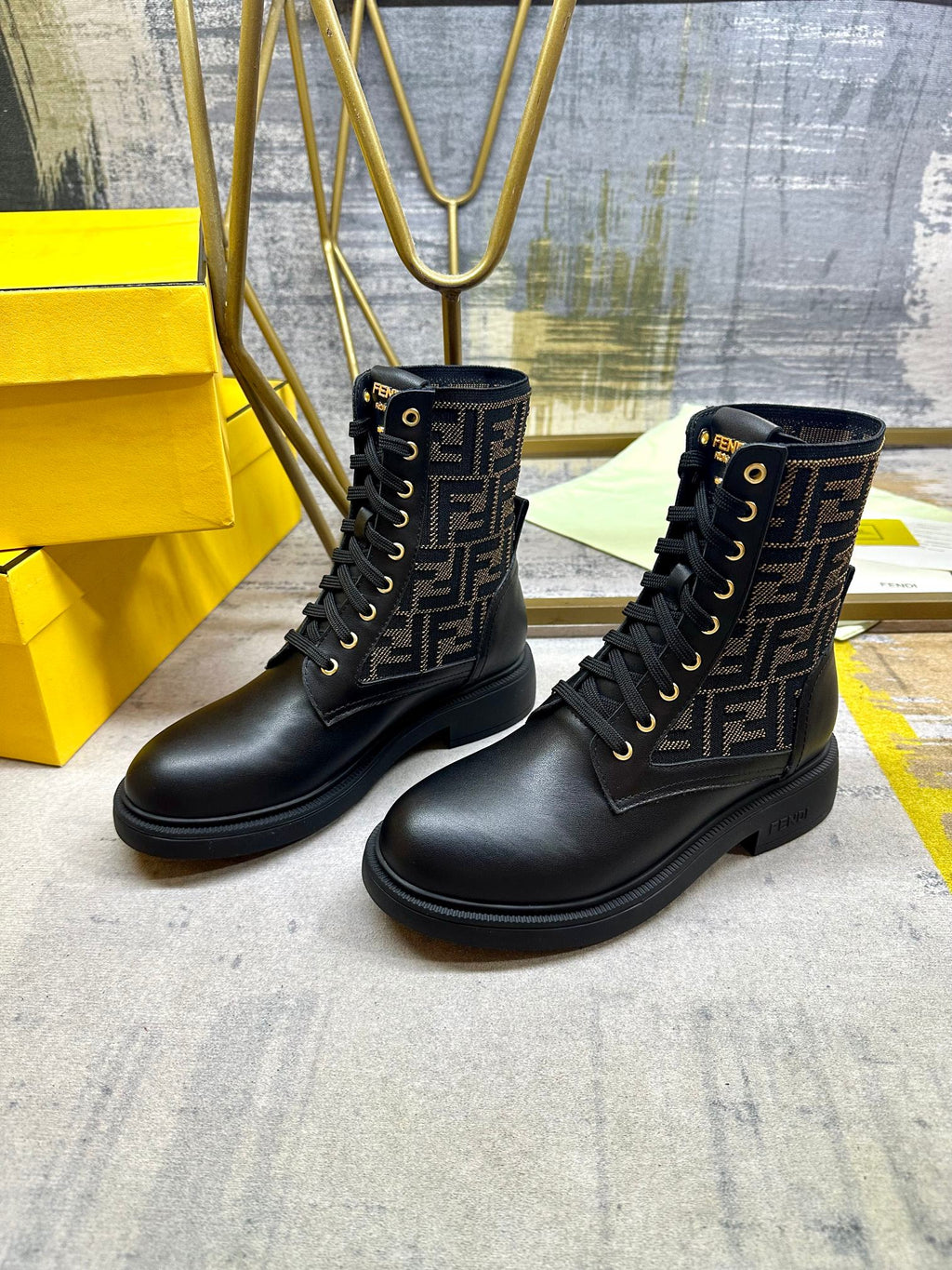 Fendi Filo Round-Toe Motorcycle Boots Black Calfskin 575418