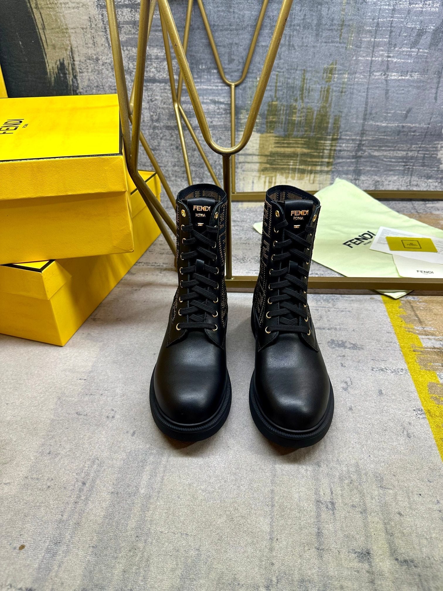 Fendi Filo Round-Toe Motorcycle Boots Black Calfskin 575418