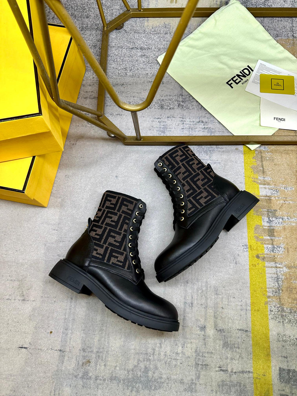 Fendi Filo Round-Toe Motorcycle Boots Black Calfskin 575418