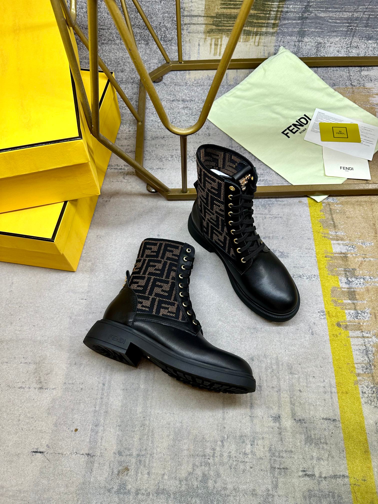 Fendi Filo Round-Toe Motorcycle Boots Black Calfskin 575418