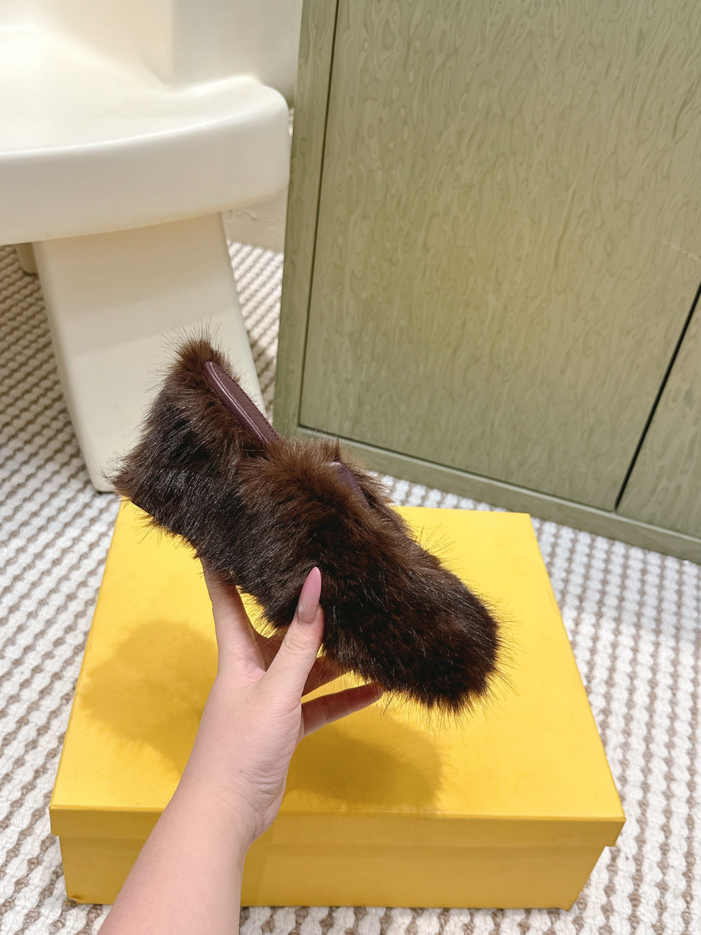 Fendi Fur Slip-On Dark Brown Rabbit Fur 568919