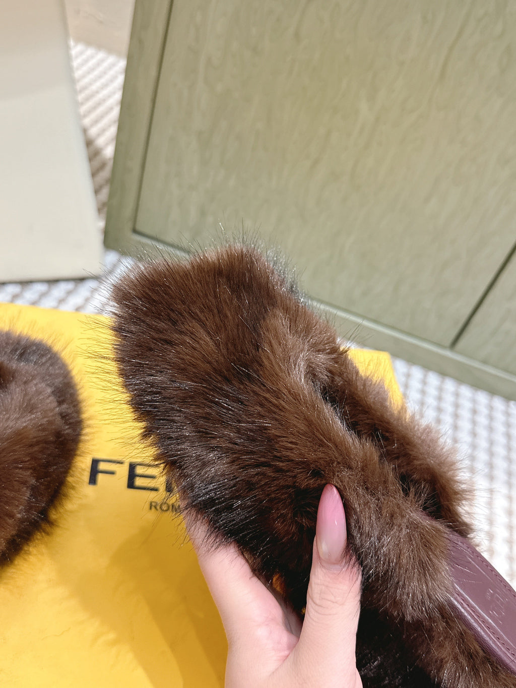 Fendi Fur Slip-On Dark Brown Rabbit Fur 568919
