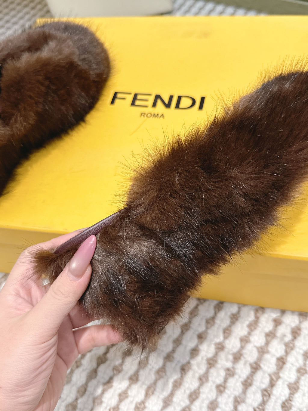 Fendi Fur Slip-On Dark Brown Rabbit Fur 568919