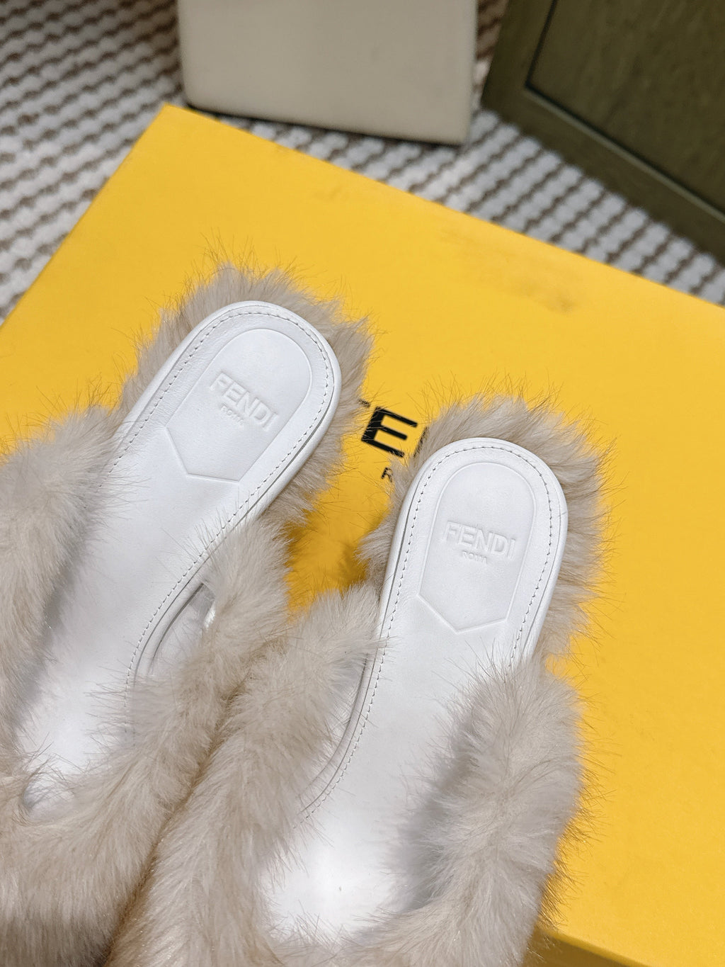 Fendi Fur Slip-On Ivory Rabbit Fur 568917