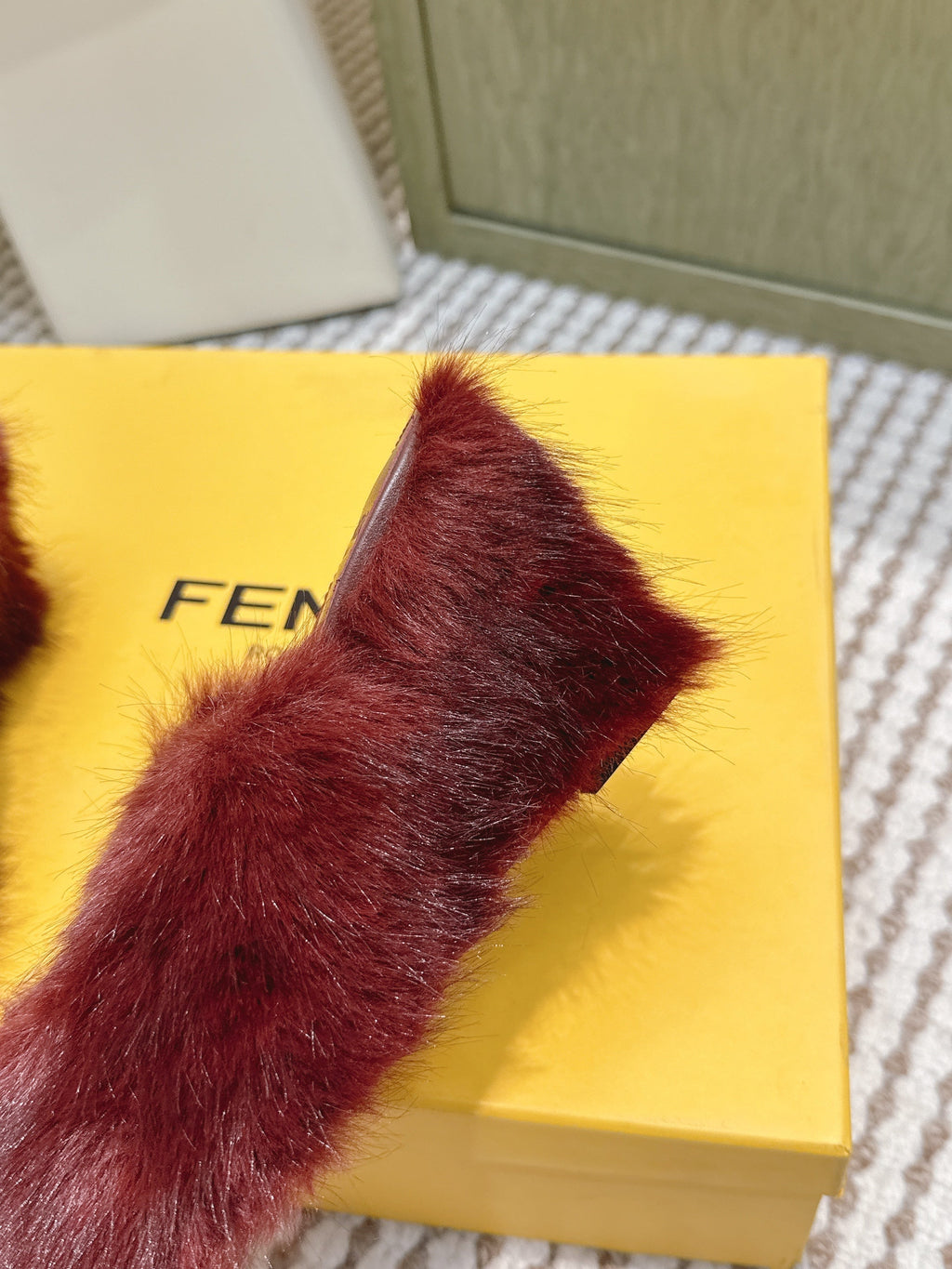 Fendi Fur Slip-On Burgundy Rabbit Fur 568915